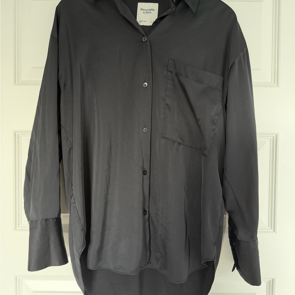 Abercrombie & Fitch Men's Dark Black Oversized Button-Down Shirt